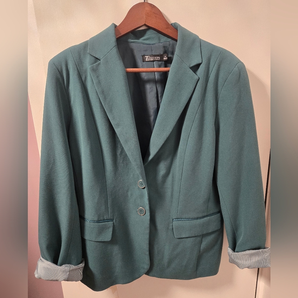 7th Avenue Teal Women's Knit Blazer Sz 14